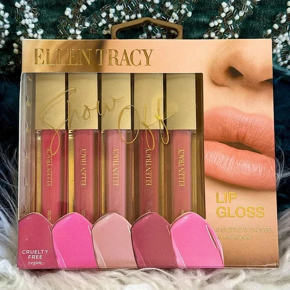 Ellen Tracy Lipgloss Set 5 piece ‘ SHOW OFF ‘ pink and mauve shades new in box - Picture 12 of 12
